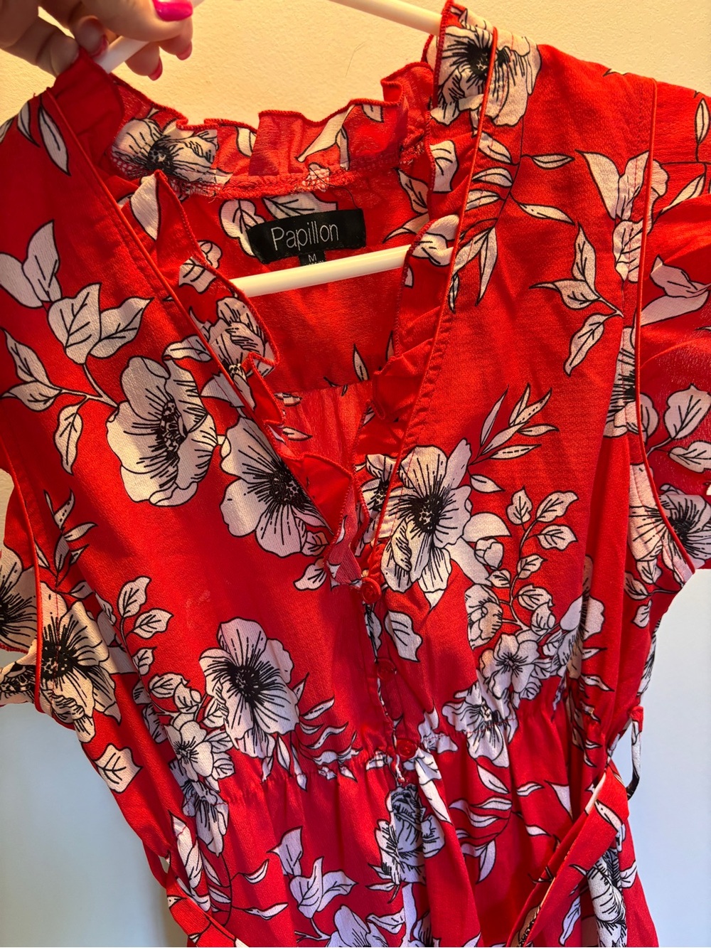 Papillon Blanc Red Floral V-Neck Women’s dress